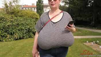 bbw lady walks without a bra video