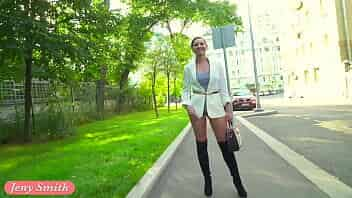 Woman on the street in without panties. Sexy bottomless chick video